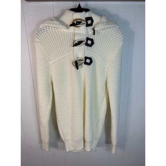 LCR Men’s Ivory hooded waffle knit wool blend sweater in size M. - Picture 3 of 8